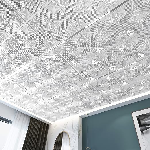 Art3d Drop Ceiling Tiles 24x24 in White, 3D Wainscoting Panels Glue Up 2x2