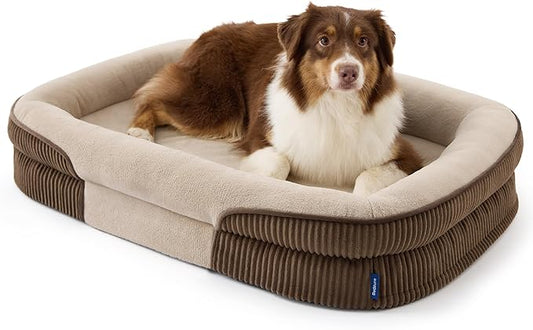 Bedsure L Plus Orthopedic Dog Beds Large Sized Dog - 360° Oval Bolster Large Dogs Bed for Senior Dogs with Waterproof Washable Cover, Big Comfort Pet Sofa Couch with Ultra-Soft Fleece, Brown, 38"