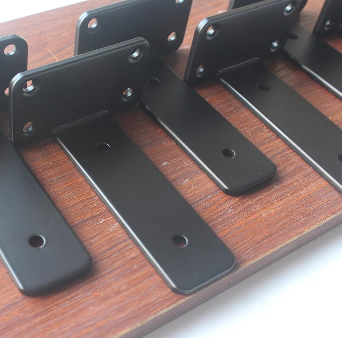 4 Pack - 5 inch Black Hidden L Shelf Bracket Iron Floating Shelf Brackets