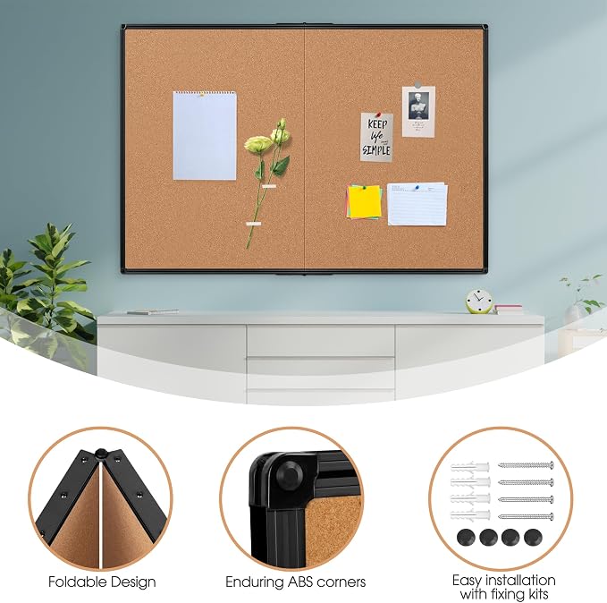 Extra Large Cork Bulletin Board 60" X 36", Foldable Notice Pin Board