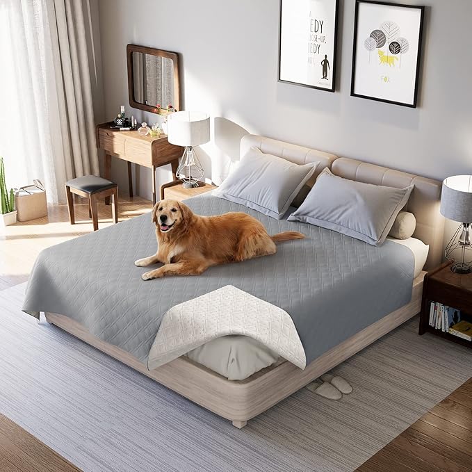 Waterproof Dog Bed Covers for Couch Protection, Water-Resistant Soft Dog Pet Blanket Anti-Slip Dog Blanket for Bed, for Furniture Bed Couch Sofa (Light Gray,82x102inch)