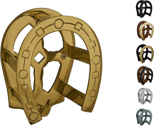 Brass Horseshoe Bridle Bracket, Hook, Rack (Black with Wood)