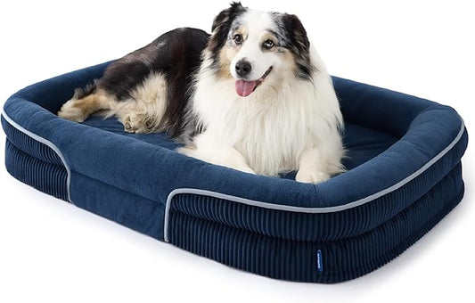 Bedsure XL Pro Orthopedic Dog Beds Large Sized Dog - 360° Oval Bolster Jumbo Dogs Bed for Senior Dogs with Waterproof Washable Cover, Extra Large Pet Sofa Couch with Ultra-Soft Fleece, Navy Blue, 45"