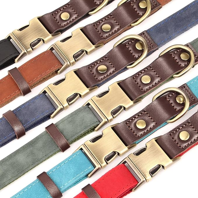 Didog Soft PU Leather Dog Collar for Large Dogs,Classic Adjustable Dog Collars with Quick Release Metal Buckle,Easy Clean and Comfortable with Nylon Lining,Black,L Neck 16-23"
