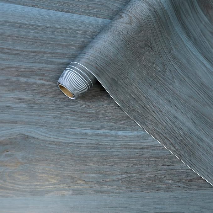 Bomeng Blue Wood Grain Contact Paper Grey Wood Look Wallpaper Peel and Stick