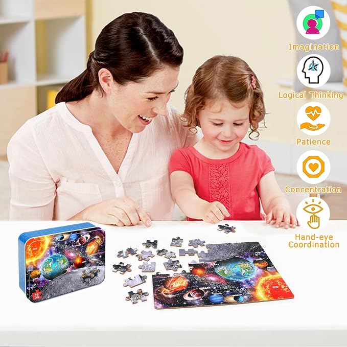 Puzzles for Kids Ages 4-6, 60 Piece Puzzles for Kids Ages 3-5 in Metal Box | Educational Space Jigsaw Puzzles Kids Puzzles,Childrens Puzzle Games Puzzle Toys for Girls and Boys