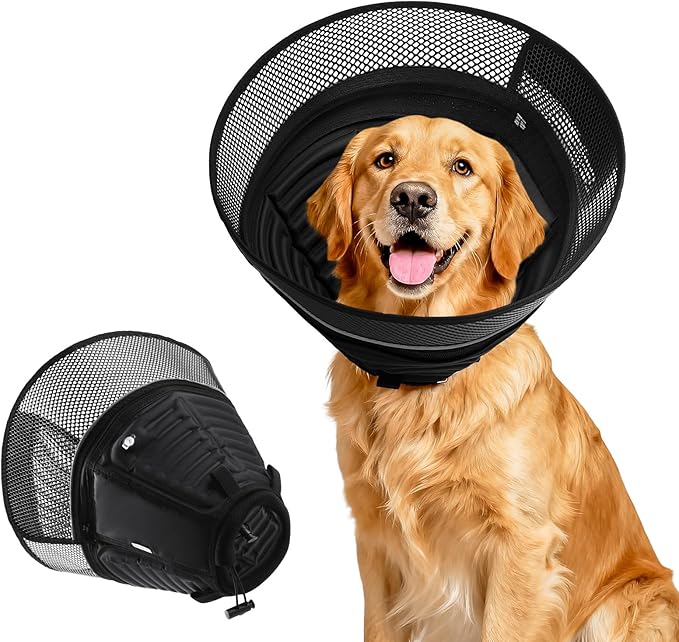 Inflatable Dog Cone for Dogs After Surgery,Soft Adjustable Elizabethan Collar for Small Dogs,2-in-1 Dog Cone with Detachable Shield,Anti-Anxiety Comfortable Pet E-Collar Prevents Licking Wounds(S)