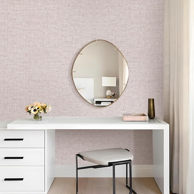 Beige Grasscloth Peel and Stick Wallpaper, Modern Textured Wallpaper 15.75inch