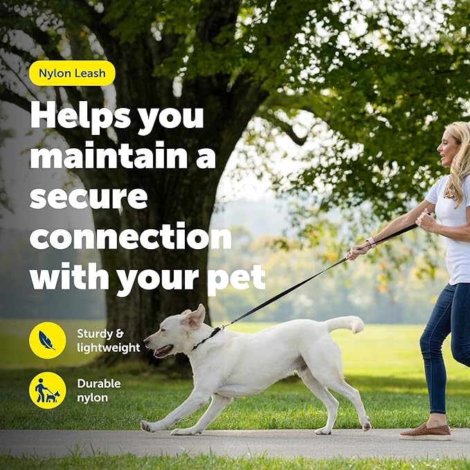 PetSafe Nylon Leash - Chew-Resistant Cat & Dog Behavioral Training Leash - Compatible with Easy-Walk Harness - Traditional-Style Reliable Pet Lead with a Padded Hand Wrap - 3/4" x 4' - Black