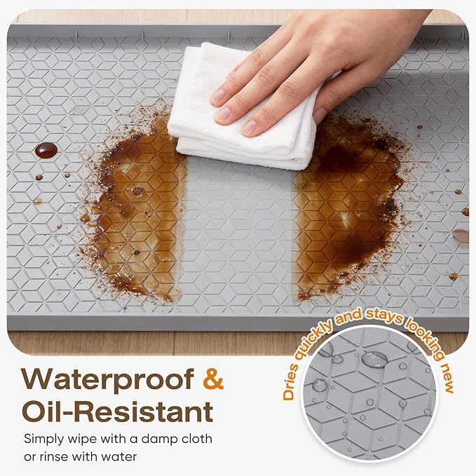 TRZZ Silicone Waterproof Under Sink Mat 34" x 19", Drip Tray and Cabinet Liner for Kitchen and Bathroom, Prevents Water Damage and Organizes Cabinets (Beige)