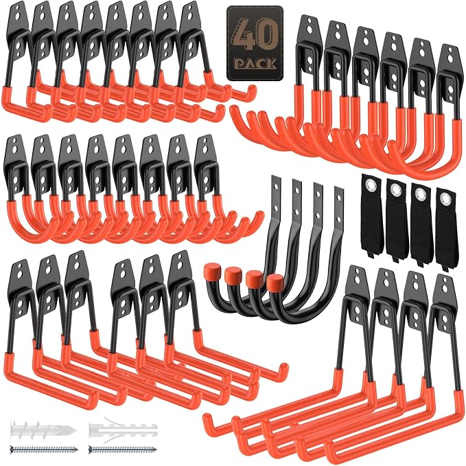 40 Pack Garage Hooks, Heavy Duty Steel Wall Mount Utility Hangers