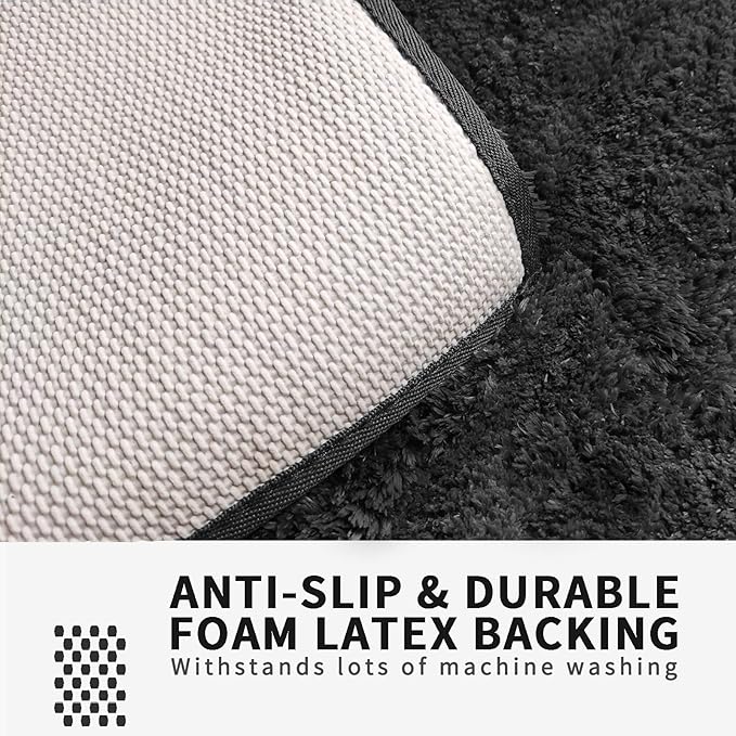 FIFU Bathroom Rugs 17" W x 24" L, Bath Mat for Bathroom, Bedroom, Laundry Room & Kitchen, Non-Slip Rubber Latex Backing, Extra Soft and Absorbent Microfiber Carpet, Machine Washable Rug, Black