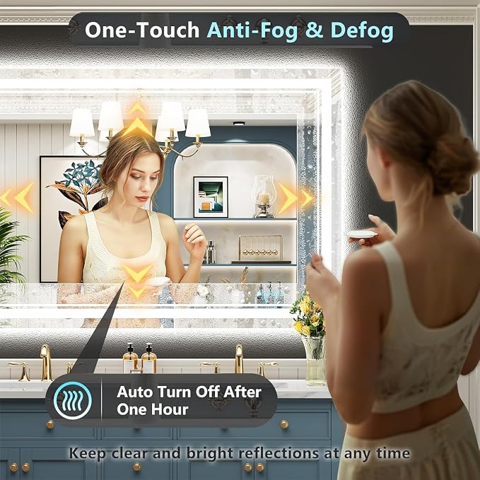 55x36 LED Bathroom Mirror with Lights, Backlit and Front Lit Anti-Fog Lighted