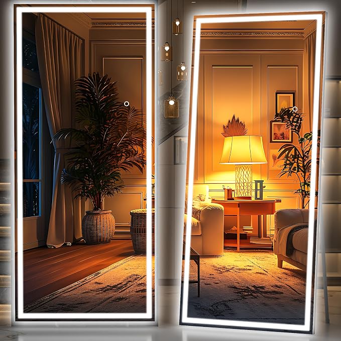 Hasipu Full Length Mirror with Lights, Full Body Dressing Hanging Mounted Mirror