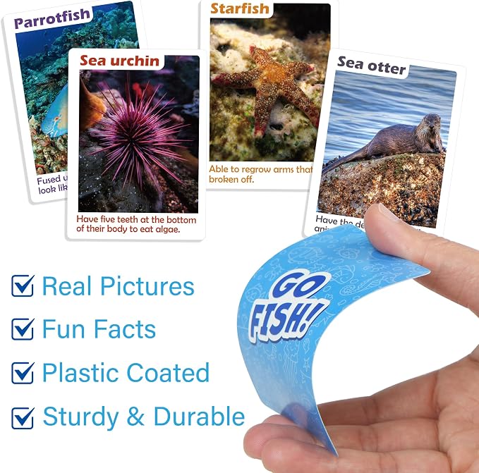 BenBen Go Fish Card Game for Kids, 104 Cards, Ocean Theme Memory Matching Game, Sea Animals Learning Playing Cards, Picture Cards with Real Photos, Fun Facts, 2-8 Players