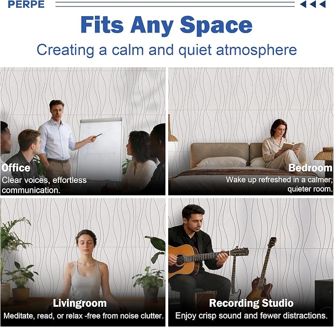 6 PCS Acoustic Panels, 23.6x23.6'' Self-Adhesive Soundproof Wall Panels