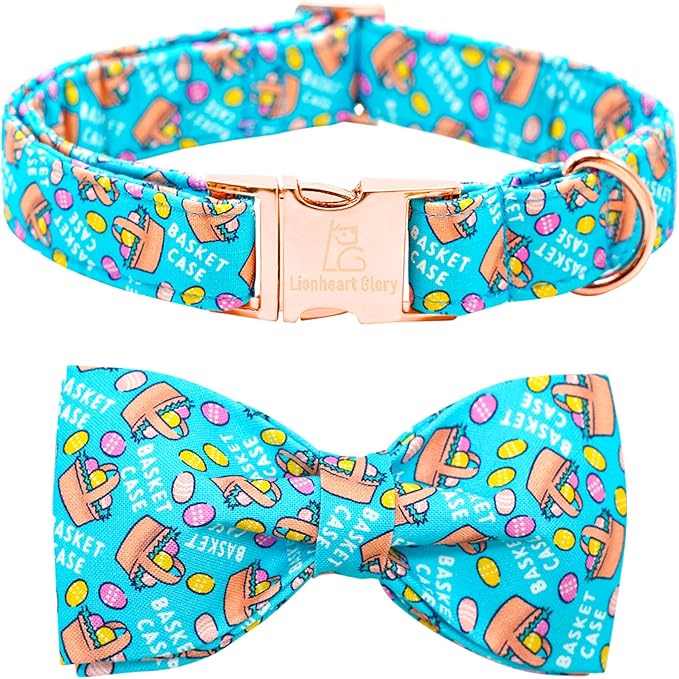 Lionheart glory Dog Bow Collar Easter Day Dog Collar for Medium Dogs,Easter Egg Dog Collars with Bowtie Colorful Dog Collar Spring Collars Pet Collar Bows