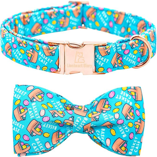 Lionheart glory Dog Bow Collar Easter Day Dog Collar for Medium Dogs,Easter Egg Dog Collars with Bowtie Colorful Dog Collar Spring Collars Pet Collar Bows