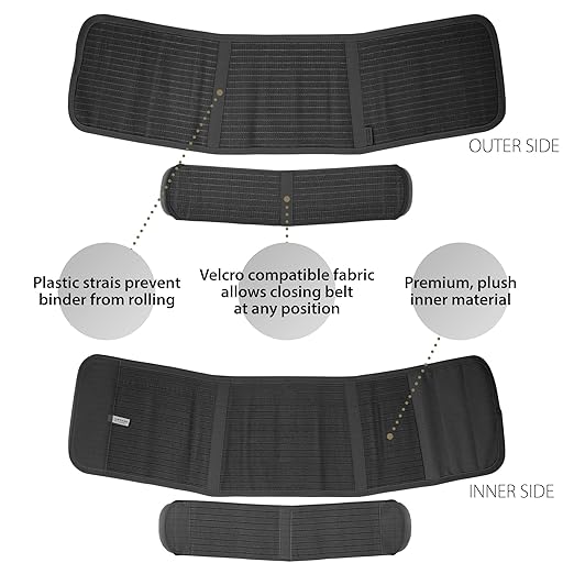 ORTONYX Abdominal Binder for Postpartum, C-Section, and Hernia Support - Belly Band for Women and Men - Adjustable Hook&Loop, Breathable Fabric, Lower Back Support - Black S/M