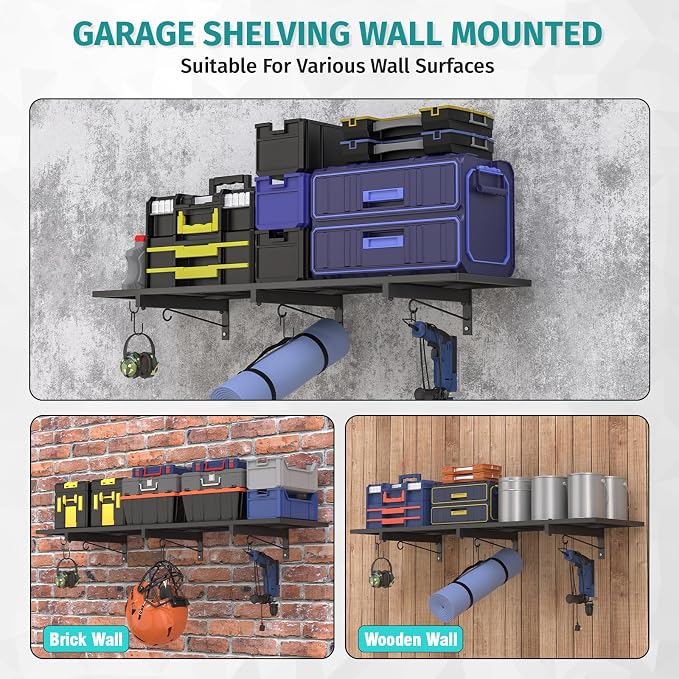 Garage Wall Shelving, Heavy Duty Storage Shelves 180 LBS Capacity, Floating