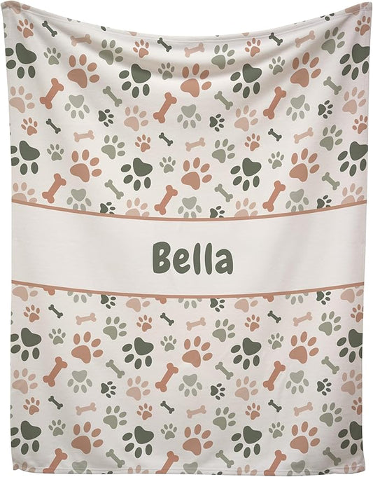 Prints Next Day – Custom 60" x 80" Fleece Pet Lightweight Blanket Personalized with Pet Lightweight's Name - Paw Pattern - Gift for Dog Owners - Printed in America
