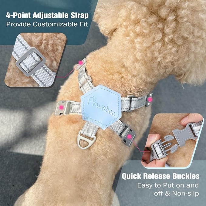 Pawaboo Small Dog Harness and Leash Set, Puppy Harness X-Frame No Pull No Choke, Dog Vest Harness Adjustable for Small Medium Sized Dogs, Soft Breathable Pet Harness for Walking Outing (S, Blue)