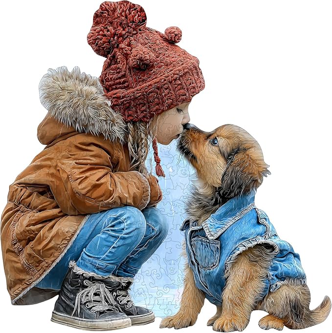 MEATRN Wooden Puzzles for Adults, Animal Wood Jigsaw Puzzles, 509 Pcs | Cute Little Girl Kissing Puppy, Heartwarming Parent-Child Game, Birthday Gift for Kids Home Decor, 16.8x17 in
