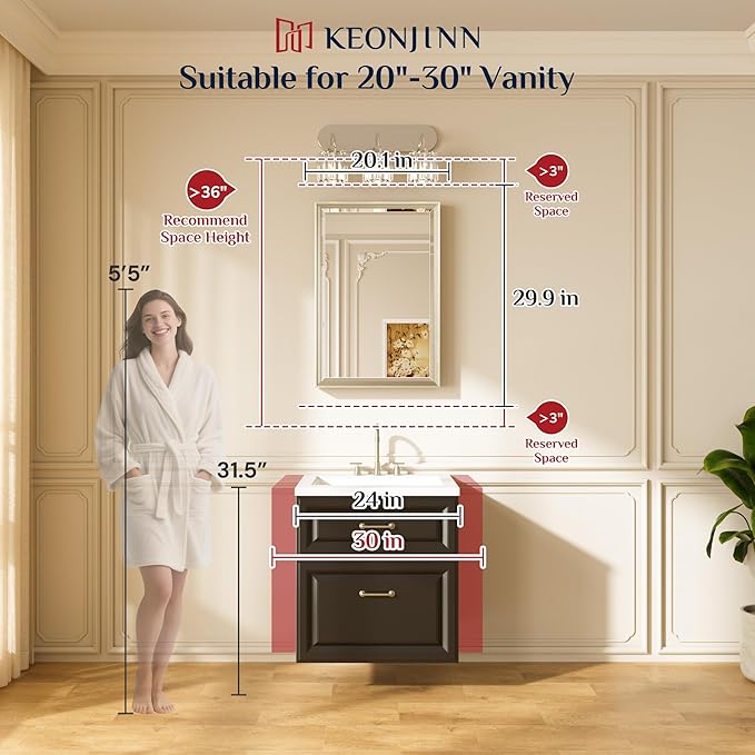 Keonjinn 20" x 30" Brushed Nickel Bathroom Mirrors