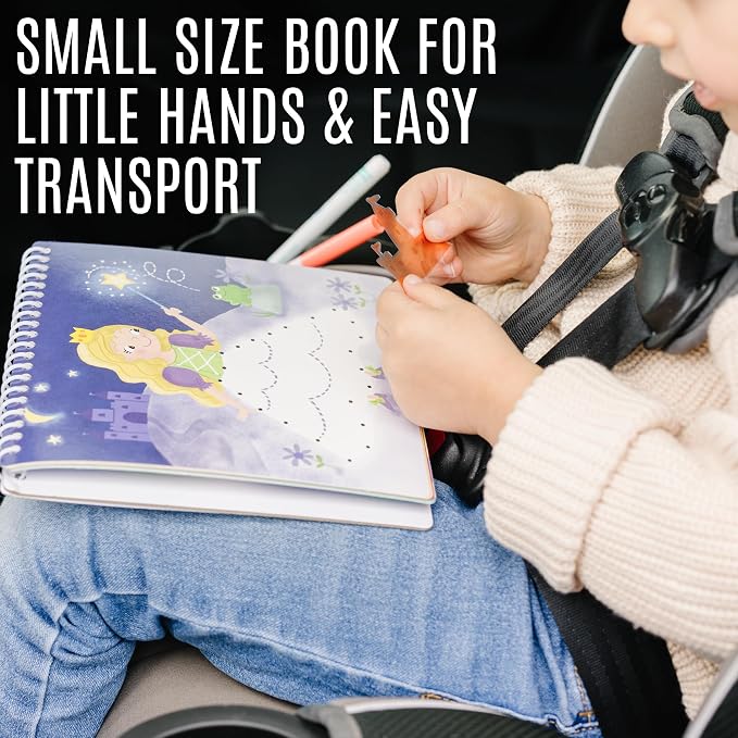 Totebook Dry Erase Activity Book for Kids - 18 Erasable Learning Games with Reusable Stickers, Travel Activities for Ages 4-6, Fits Case (Princess Theme)