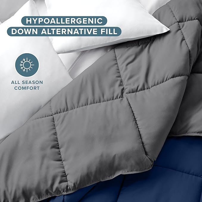 Bare Home Oversized Queen Comforter - Reversible Colors - Goose Down Alternative - Ultra-Soft - Premium 1800 Series - All Season Warmth - Bedding Comforter (Oversized Queen, Dark Blue/Grey)
