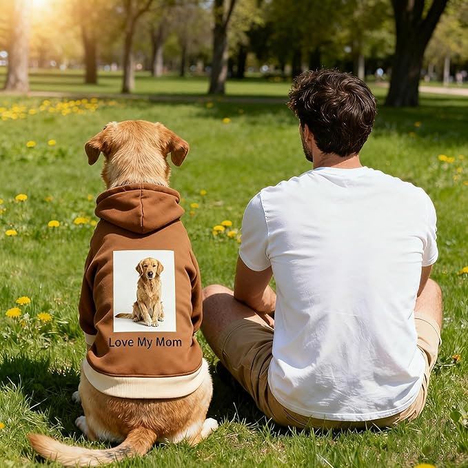 Custom Dog Hoodie, Personalized Sweatshirt with Photo Text Name Logo, Customized Hooded Sweater for Small Medium Large Dogs & Cats (Brown, XXXXX-Large)