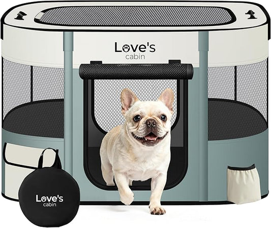 Love's cabin Pet Puppy Dog Playpen, Small Dog Tent Crates Cage Indoor/Outdoor, Portable Exercise Playpen for Cat, Foldable Pop Up Dog Kennel Playpen with Carring Case (S, Gray Green)