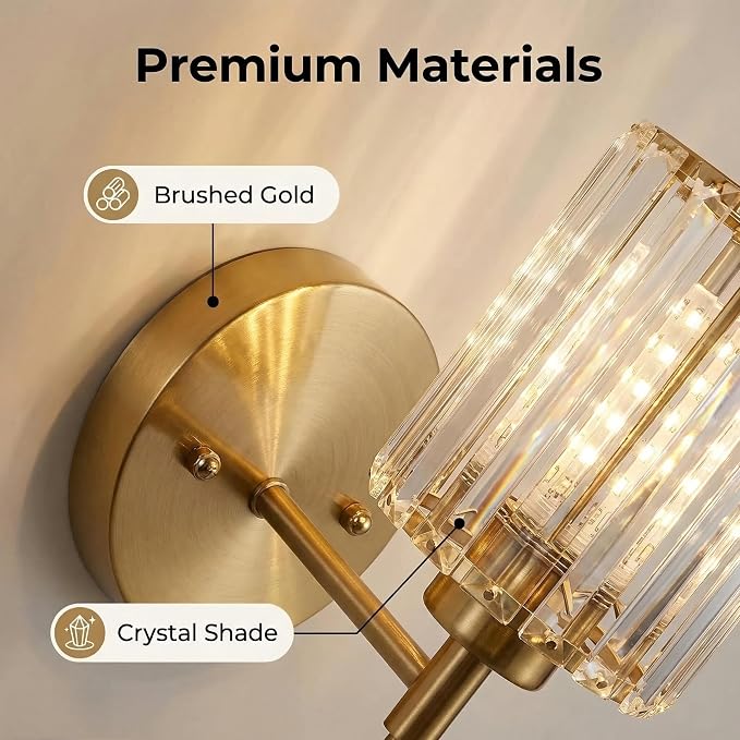 Gold Crystal Wall Sconce Battery Operated and Rechargeable Wall Light