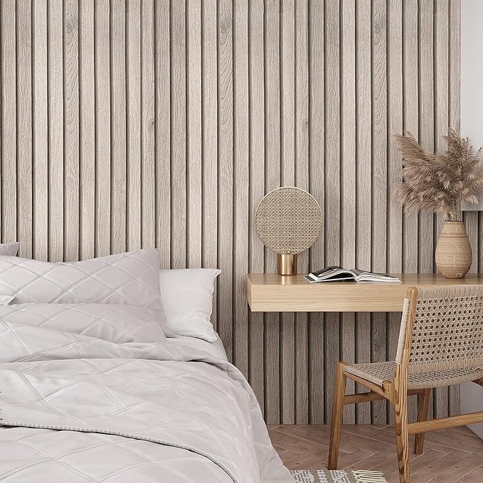 VEELIKE Rustic Grey Oak Wood Slat Peel and Stick Wallpaper 24''x118'' Faux Wood