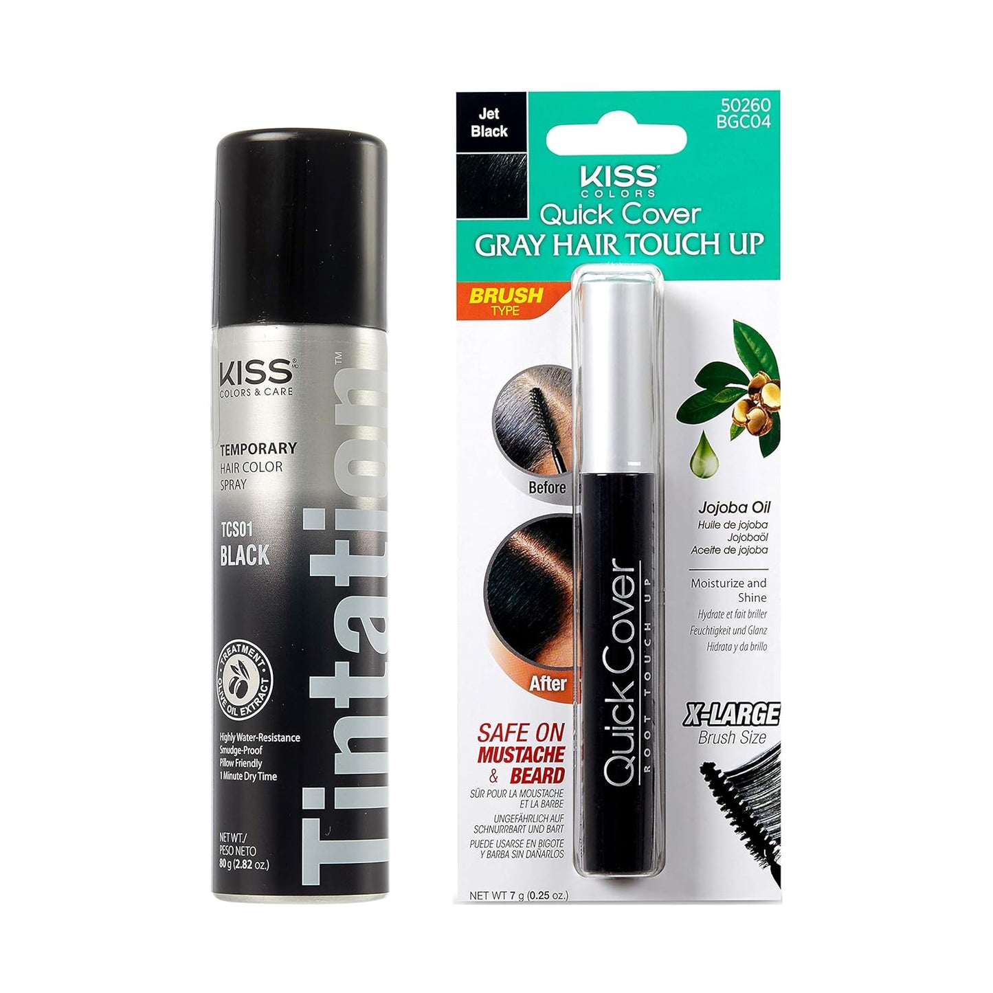 KISS Tintation Root Cover Up Gray Concealer Spray & Mascara Water-Resistant Smudge-Proof Easy Temporary Hair Color Change (Black)