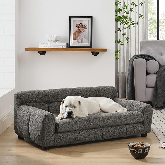 Human Dog Bed with Armrests & Backrest, Cave Dog Bed for Large Dogs, Comfortable Linen Upholstery, Short Sofa Legs for Easy Access, Durable, Stylish Camas para Perros, 38"x14.5"x22" (Dark Gray)