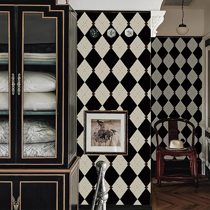 Simon&Siff Retro Checkered Peel and Stick Wallpaper Black and White Wallpaper