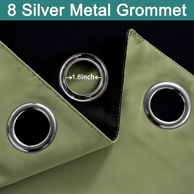 Yakamok Full Blackout Curtains 96 Inches Long, 2 Thick Layers Grommet Top
