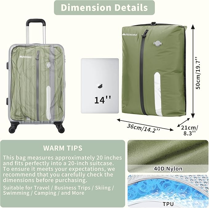 Vacuum Bag for Travel, Professional IPX8 Waterproof Reusable Vacuum Compression Bags for Travel Suitcases, Durable Space Saver Bag(1 Large,No Pump)