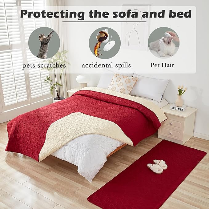 Waterproof Dog Bed Cover Pet Blanket, Soft Pet Couch Covers for Sofa Washable, Bed Couch Sofa Furniture Protector for Puppy Cat Kids (Red,170 * 210 CM)