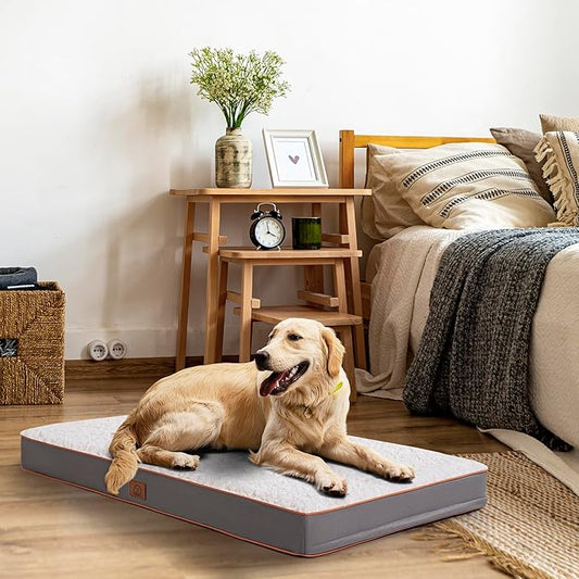 Sunheir XXL Dog Bed Extra Large Waterproof Big Orthopedic Dog Beds with Removable Washable Cover for Large Dogs, Pet Bed Mat Egg-Crate Foam, XXL(44"X32"X3"), Light Grey
