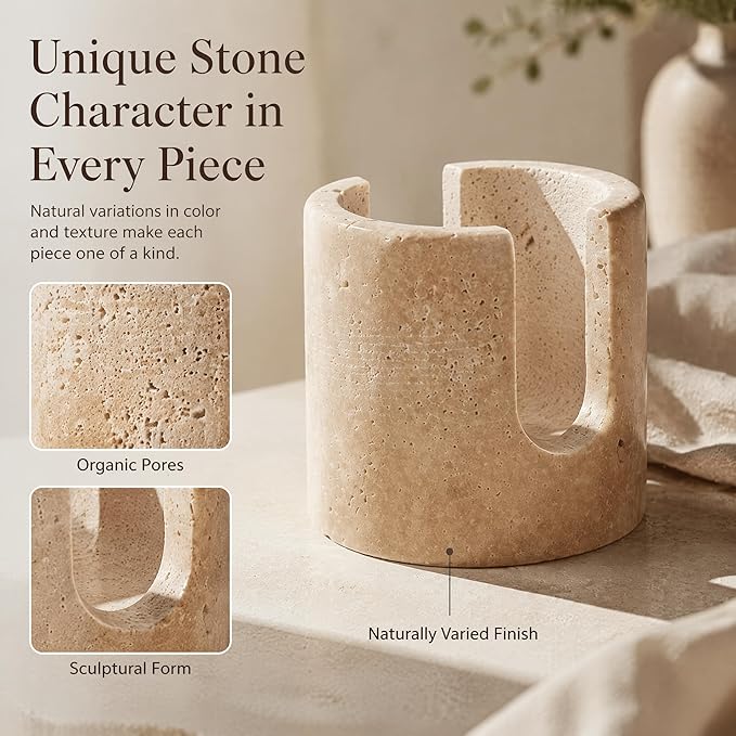 Natural Travertine Sponge Holder for Kitchen Sink - Quick Dry Absorbent Stone Sink Caddy, Non-Slip Rustproof and Aesthetic Beige Marble Stone Sink Organizer