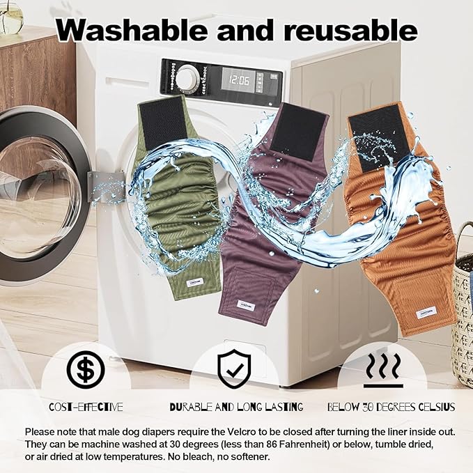 Washable Male Dog Diapers Reusable, Premium Belly Bands for Male Dogs, Pack of 3, High Absorbing Extra Extra Large Male Dog Pee Wraps for Puppy in Incontinence or Excitable Urination and Training(XXL)