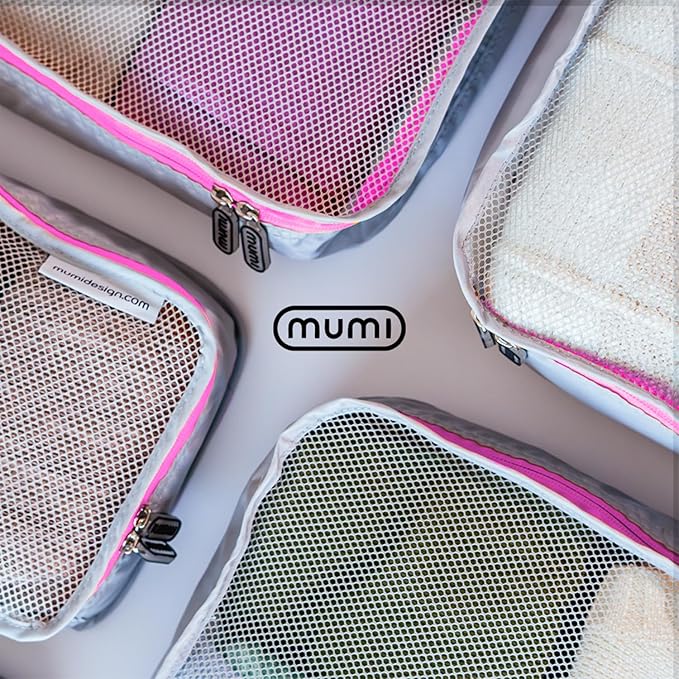MUMI Packing Cubes - 5 Compression Packing Cubes for Travel, Luggage Organizer Bags for Suitcases, Carry-On, Duffle or Backpack – Mesh, Waterproof Bags for Clothes, Kids & Travel Accessories - Orange