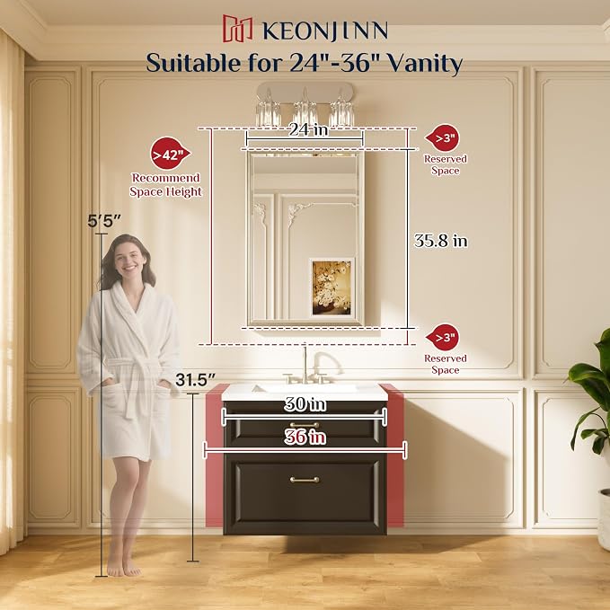 Keonjinn 24" x 36" Brushed Gold Bathroom Mirrors
