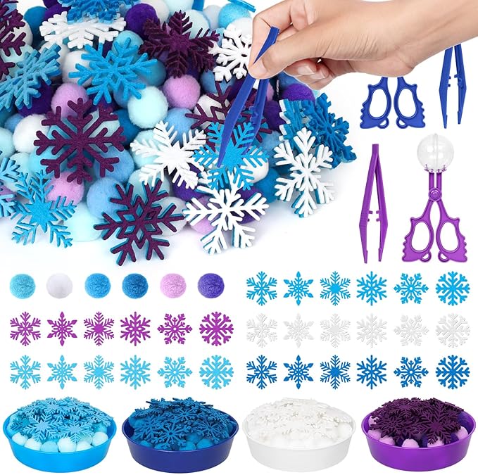 209 Pcs Winter Sensory Bin Items Winter Snowflake Counting Sorting Sensory Bin Filler Fine Motor Toys Frozen Snowflake Counts Winter Xmas Counting Toys for Preschool Education Activities