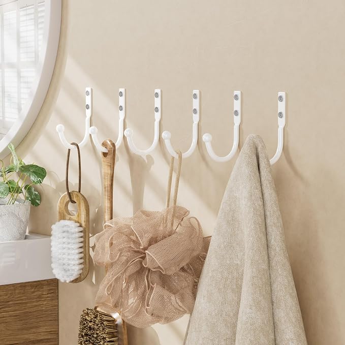 6 Pack Wall Hooks，Metal Hooks Hold up to 45 Lbs，Hooks Wall Mount