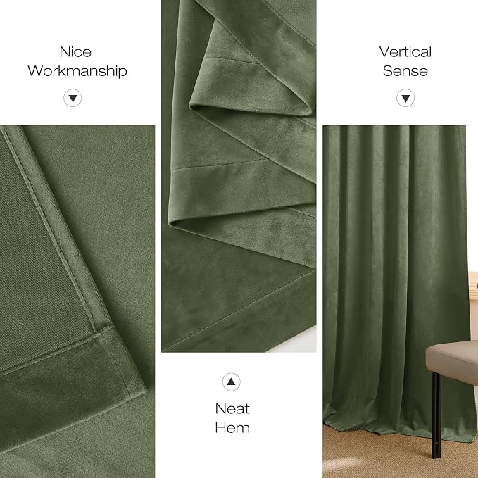 NICETOWN Sage Green Extra Wide Velvet Curtains 84 inches Long 2 Panels