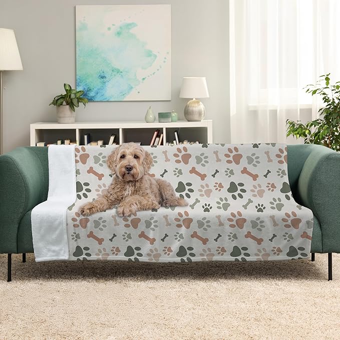 Cream Paw Print Fleece Pet Lightweight Blanket - 30" x 40" - Cute for Dogs - Gifts and Puppy Essentials - Printed in America