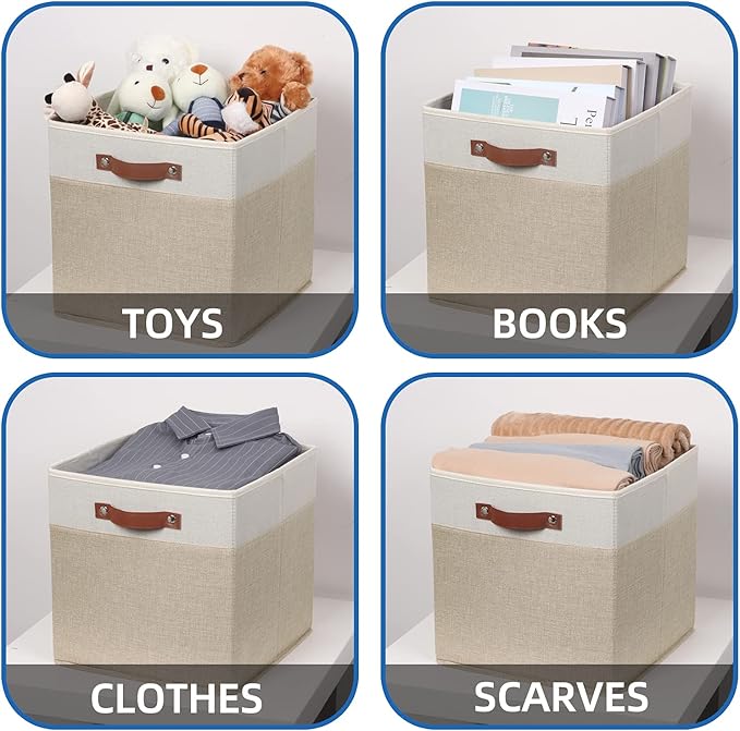 Temary Cube Storage Bins 13 Inch Fabric Storage Cubes Storage Baskets for Shelves Closet Baskets for Cube Storage with Leather Handles, Cloth Organizer Bins for Home